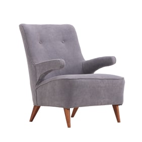 SINGLE UPHOLSTERED LOUNGE CHAIR WITH FLOATING ARMS AND NEW FABRIC C 1960.