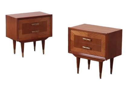 PAIR TWO TONE MAHOGANY NIGHSTANDS EACH HAVING TWO DRAWERS C 1955.