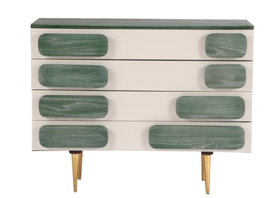 A STYLISH DRESSER IN THE MANNER OF GIO PONTI HAVING GREEN TINTED FINISH.