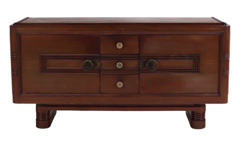 TWO PART FRENCH MAHOGANY SIDEBOARD IN THE MANER OF CHARLES DUDOUYT C 1940.