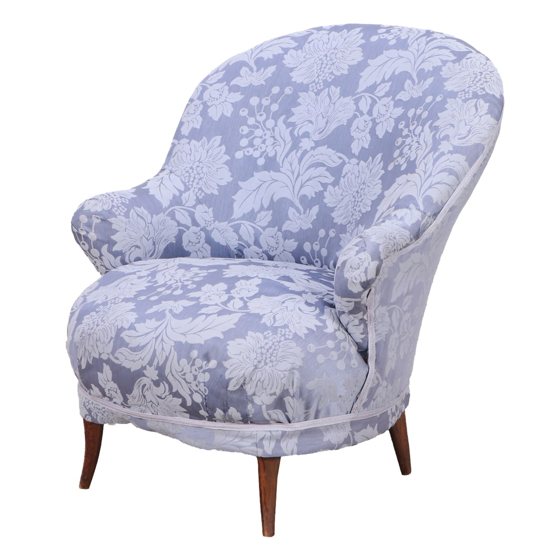 A FRENCH NAPOLEON III STYLE LIBRARY CHAIR HAVING FLORAL UPHOLSTERY C 1900. (1 of 4)