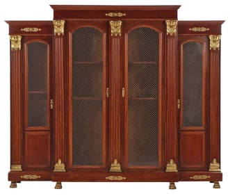 FRENCH EMPIRE STYLE MAHOGANY BRONZE MOUNTED BOOKCASE WITH ADJUSTABLE SHELVING C 1880.
