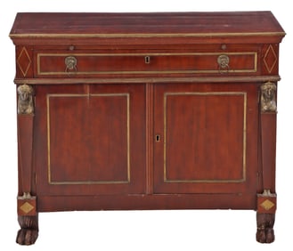 NINETEENTH CENTURY REGENCY STYLE BRONZE MOUNTED AND INLAID SERVER HAVING A PULL OUT LEATHER