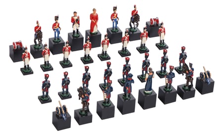 STUDIO ANNE CARLTON HAND-PAINTED NAPOLEONIC CHESS FIGURES SET IN BOX C 1970