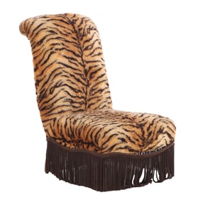 NINETEENTH CENTURY FRENCH LOUNGE CHAIR COVERED IN FAUX TIGER FABRIC,