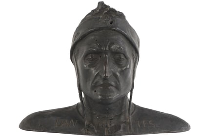 FONDERIA SOMMER BRONZE BUST OF DANTE, CAST BRONZE SIGNED SOMMER NAPOLI, ORIGINAL DARK PATINA, C