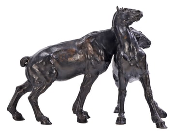 GARY WEISMAN (AMERICAN, B 1952) A BRONZE FIGURAL GROUP OF TWO HORSES SIGNED AND NUMBERED IN BODY.