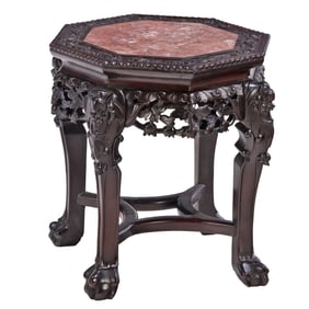 CHINESE HARDWOOD SIDE TABLE HAVING INSET MARBLE C 1920.