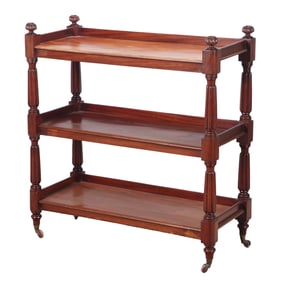 NINETEENTH CENTURY ENGLISH MAHOGANY DESSERT CART ON CASTORS.