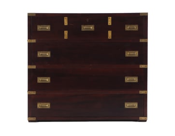 MAHOGANY BRONZE MOUNTED CAMPAGIN CHEST HAVING BRONZE HARDWARE AND FALL FRONT SECRETARY DESK C