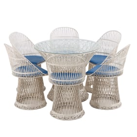 WOODARD SPUN FIBERGLASS TABLE AND SIX CHAIRS