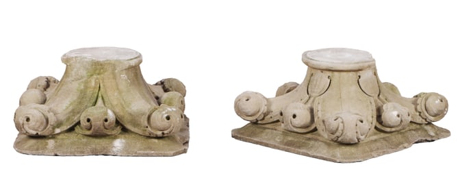 PAIR LARGE CARVED STONE CAPITALS C 1900.