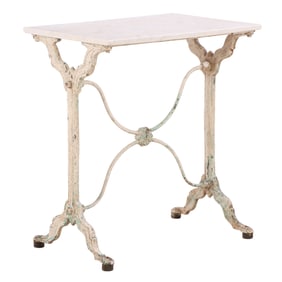 CAST IRON MARBLE TOP GARDEN TABLE C 1920.