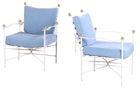A PAIR OF AMALFI PAINTED IRON AND BRASS ADJUSTABLE ARM CHAIRS DESIGNED BY MARIO PAPPERZINI