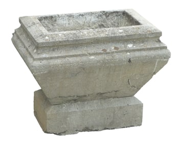 BELGIAN BLUE STONE GARDEN URN WITH DRAINAGE HOLES C 1900.