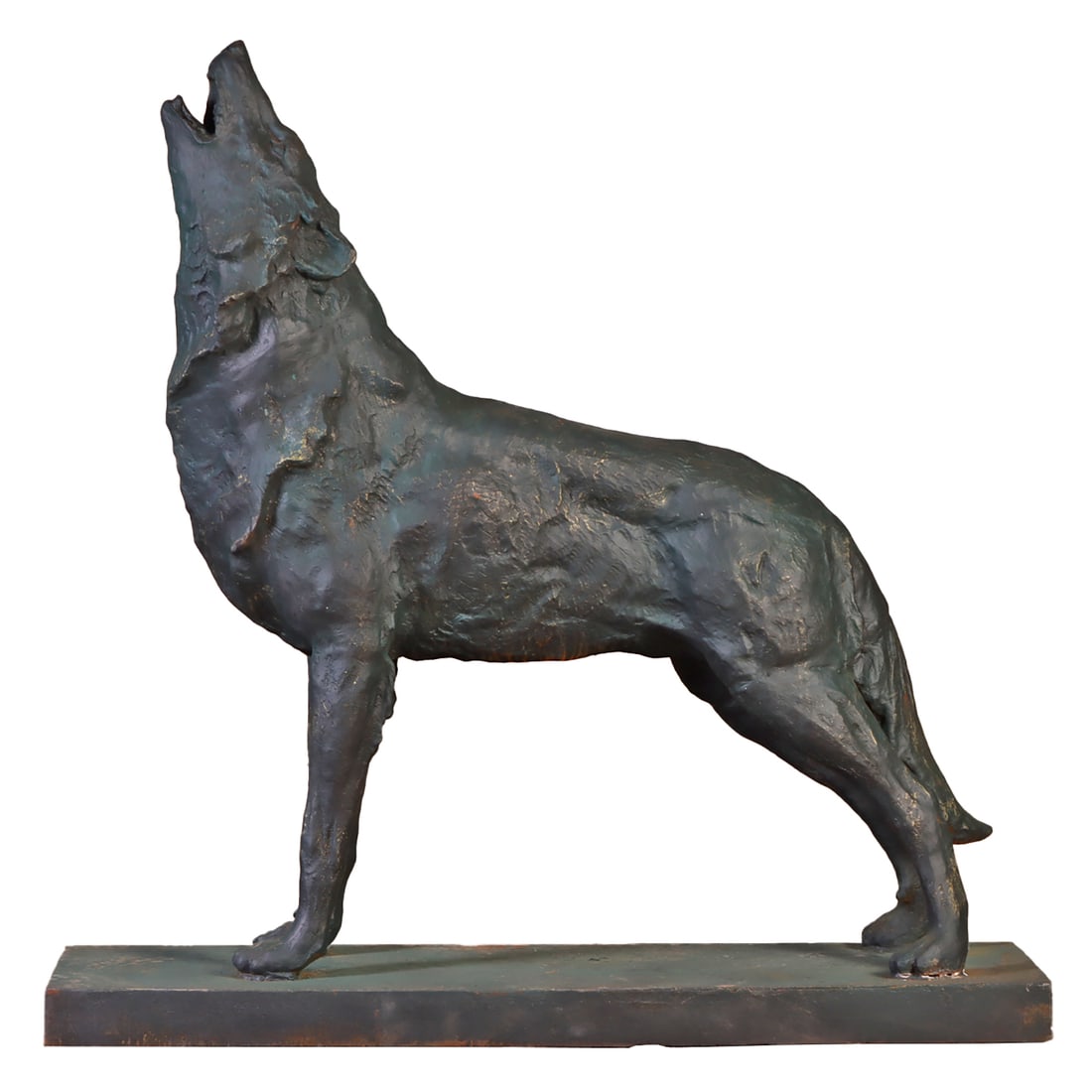 CAST IRON GARDEN FIGURE OF A HOWLING WOLF. (1 of 7)