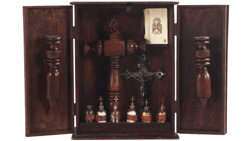 A SET OF ANTIQUE TOOLS AND ACCESSORIES FOR HUNTING VAMPIRES