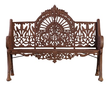 COALBROOKDALE STYLE CAST IRON GARDEN BENCH.