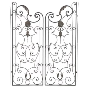 PAIR OF FRENCH SCROLL FORM IRON GARDEN GATES.