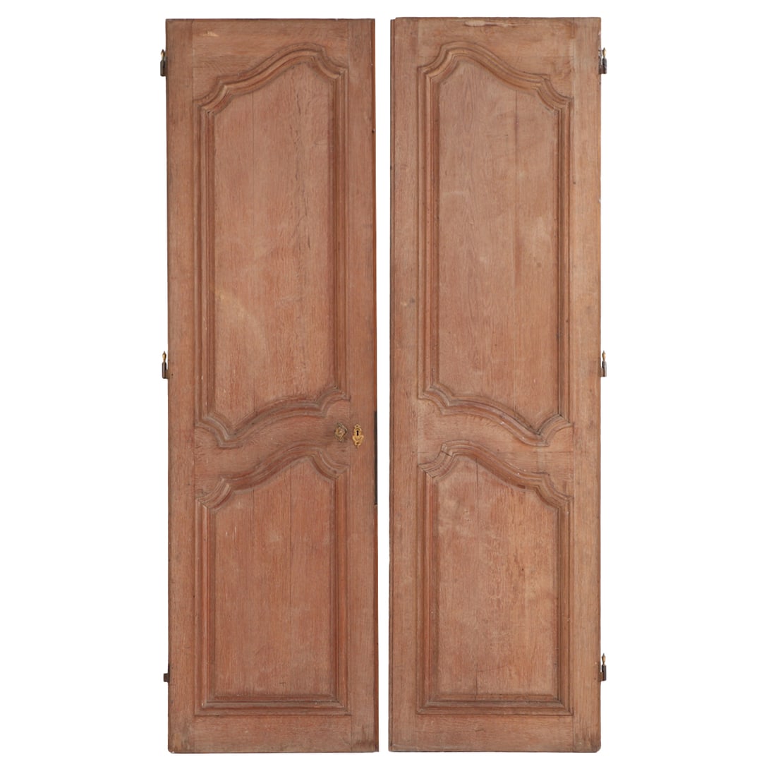 ONE OF TWO PAIR OF ANTIQUE CARVED OAK FRENCH DOORS ELABORATE LOCKING SYSTEM ON PAINTED SIDE. (1 of 9)