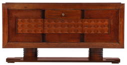 A FRENCH OAK SIDEBOARD IN THE MANNER OF CHARLES DUDOUYT C 1940 HAVING AN OPTIONAL CURIO TOP.