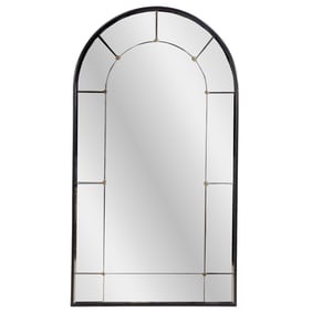 SEGMENTED MIRROR WITH BRASS ROSETTES IN AN EBONIZED FRAME C 1950.