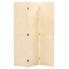 THREE PANEL PARCHMENT COVERED SCREEN IN THE MANNER OF JEAN-MICHEL FRANK.