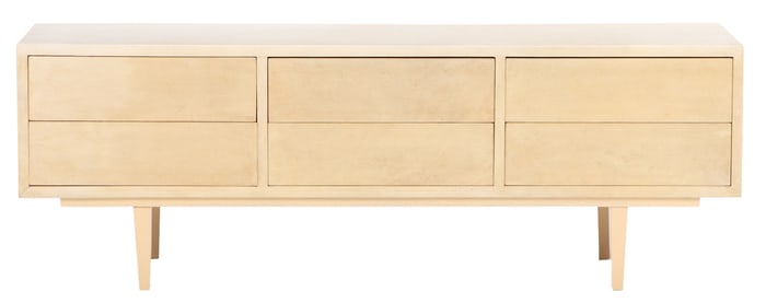 SIX DRAWER PARCHMENT COVERED DRESSER IN THE MANNER OF SAMUEL MARX C 1960.