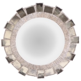 SILVER GILT RESIN AND VINTAGE SILVER LEAF GLASS MIRROR IN THE MANNER OF LINE VAUTRIN.