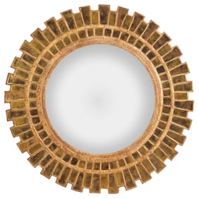 RARE 59" GOLD GILT GLASS GEOMETRIC MIRROR IN THE MANNER OF LINE VAUTRIN.