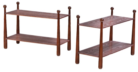 A PAIR OF CERUSED OAK TABLES IN THE MANNER OF JEAN ROYERE.