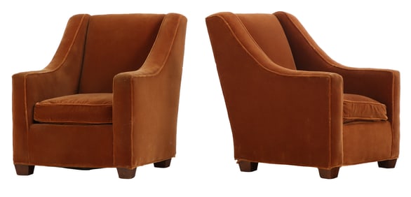 PAIR OF MOHAIR UPHOLSTERED LOUNGE CHAIRS IN THE MANNER OF JEAN-MICHEL FRANK.
