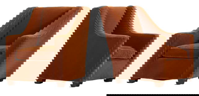 PAIR OF MOHAIR UPHOLSTERED LOUNGE CHAIRS IN THE MANNER OF JEAN-MICHEL FRANK.: Pair of mohair upholstered lounge chairs in the manner of Jean-Michel Frank. Ht: 40" Wd: 32" Dpth: 40" Seat: 19"
