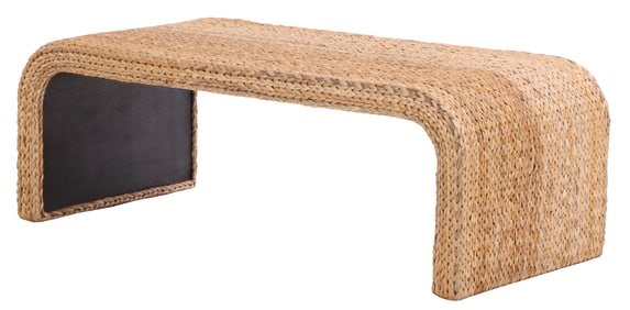 A WOVEN RUSH COFFEE TABLE IN THE MANNER OF JEAN-MICHEL FRANK.
