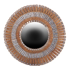 TEXTURED BLUE GLASS MIRROR IN THE MANNER OF LINE VAUTRIN. THIS MIRROR IS HAND MADE BY AN ARTIST