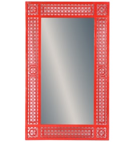LARGE PERFORATED AND PAINTED IRON MIRROR.