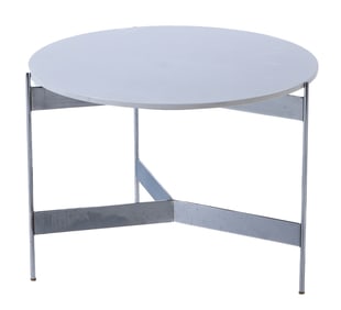QUALITY CHROME AND LACQUERED WOOD OCCASIONAL TABLE.