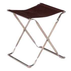 FRENCH HAND STITCHED LEATHER AND CHROMED IRON FOLDING STOOL C 1985.