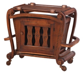 FRENCH WOOD AND COPPER BAR CART C 1940