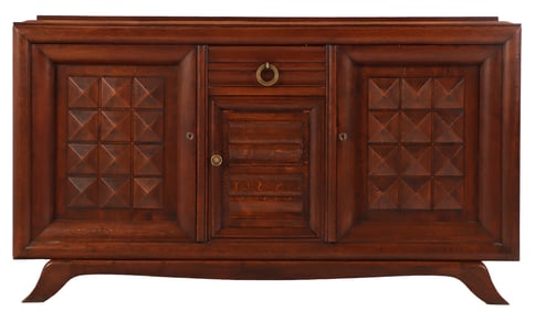 FRENCH THREE DOOR OAK SIDEBOARD IN THE MANNER OF CHARLES DUDOUYT C 1940.