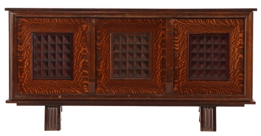 FRENCH THREE DOOR OAK SIDEBOARD IN THE MANNER OF CHARLES DUDOUYT C 1940.