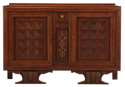 TWO DOOR FRENCH OAK SERVER IN THE MANNER OF CHARLES DUDOUYT C 1940.