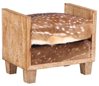 CERUSED OAK BENCH WITH DEER HIDE IN THE MANNER OF JEAN-MICHEL FRANK.
