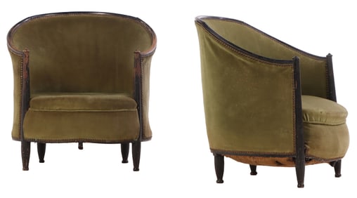 PAIR FRENCH ART DECO TUB CHAIRS C 1940.