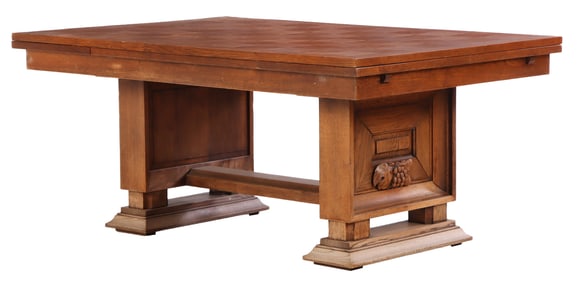 FRENCH OAK REFRACTORY TABLE WITH PARQUET TOP C 1940.