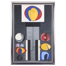 MORRIS BLACKMAN (AMERICAN 1930-2022) LARGE BIOMORPHIC-ABSTRACT PAINTING, OIL ON MASONITE,