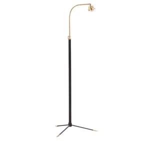 ONE OF TWO PAINTED IRON AND BRASS ADJUSTABLE FLOOR LAMPS C 1950.