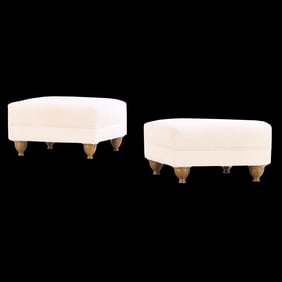 PAIR UPHOLSTERED STOOLS WITH BRONZE FEET AND NEW FABRIC C 1960.