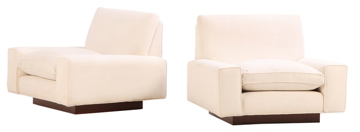 PAIR OF FLOATING LOUNGE CHAIRS WITH NEW FABRIC C 1960.