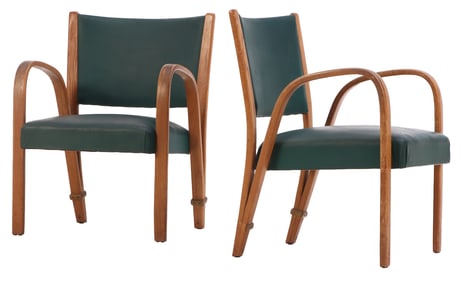 PAIR BENTWOOD OPEN ARM CHAIRS BY HUGUES STEINER C 1950